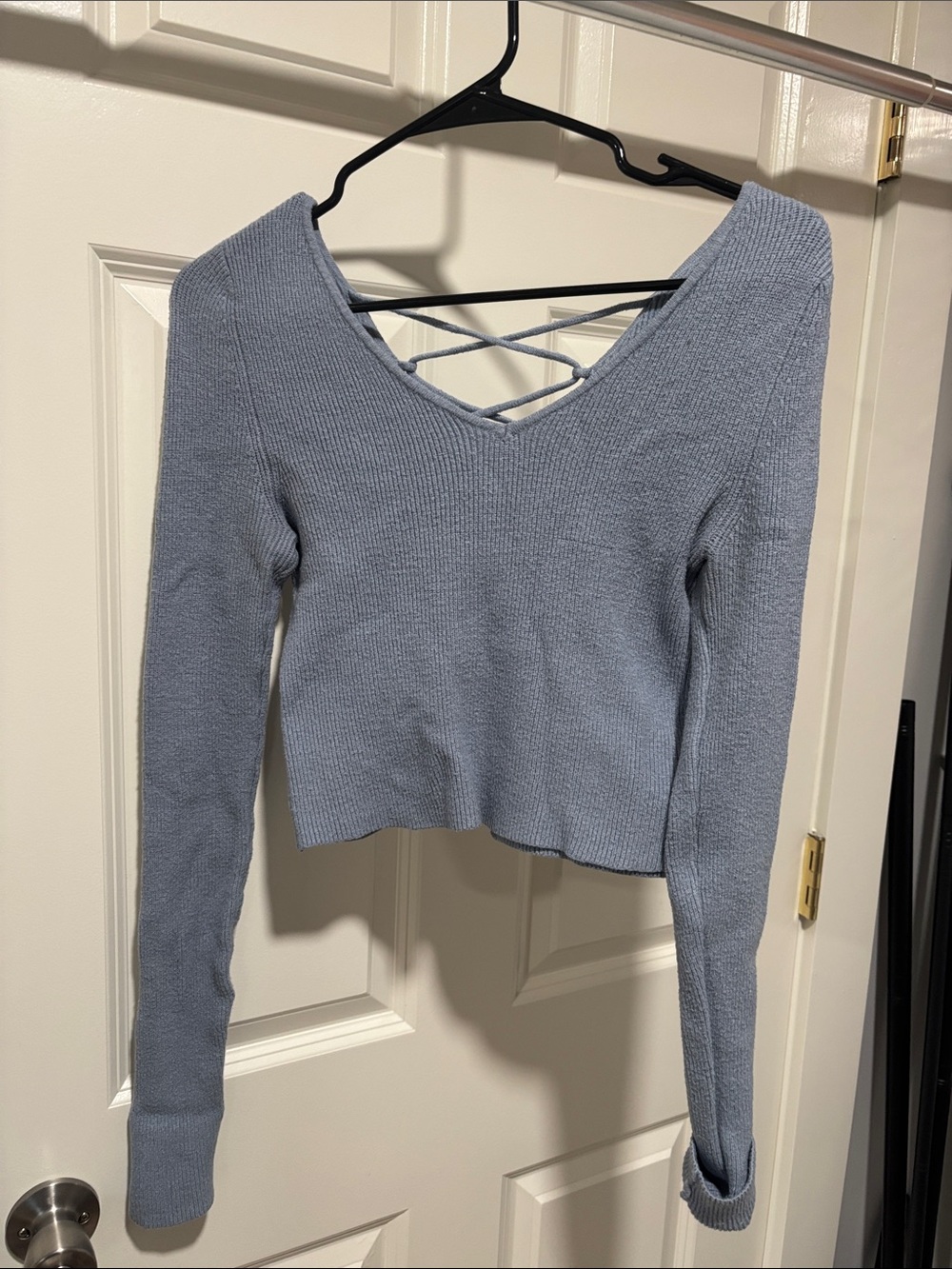 Arizona Jean Company Light Blue Crisscross Back Ribbed Crop Top